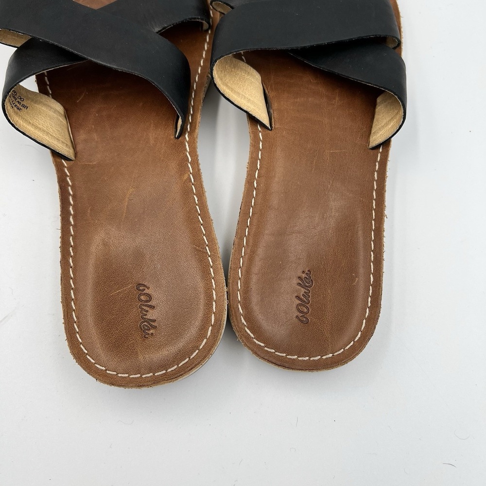Olukai Ke'a Kīpe'a 'Olu Criss Cross Strap Sandals Black Women's Size 8 / EUR 38 - Picture 5 of 10